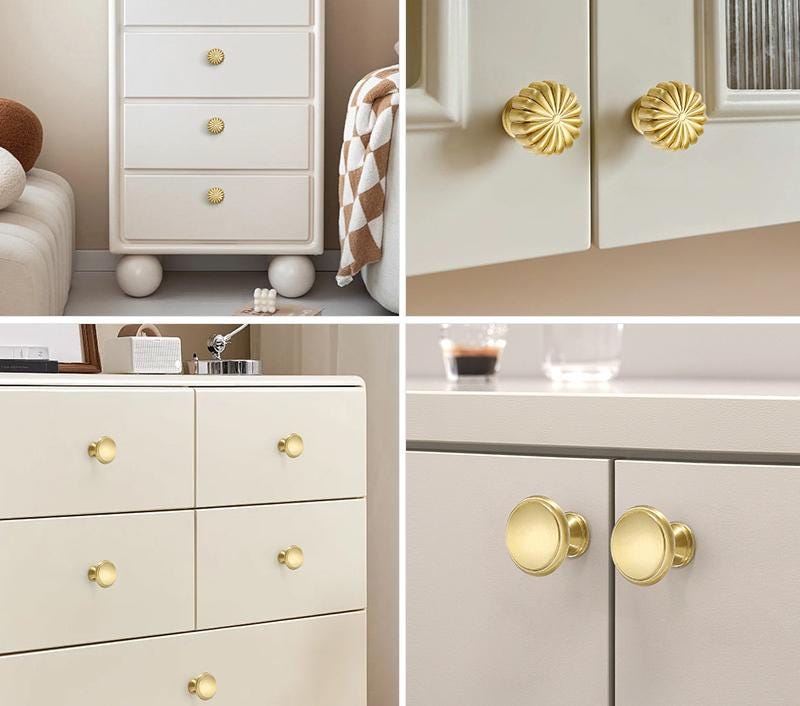 Gold Solid Brass Cabinet Knobs Classic Art Deco Drawer Pulls Vintage Style Furniture Handles Kitchen Wardrobe Dresser Closet Modern Hardware