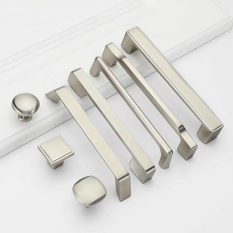 Modern Brushed Nickel Metal Cabinet Handles Minimalist Drawer Pulls Kitchen Wardrobe Dresser Furniture Hardware Sleek Satin Silver Knobs