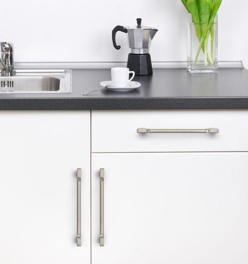 Modern Brushed Nickel Metal Cabinet Handles Minimalist Drawer Pulls Kitchen Wardrobe Dresser Furniture Hardware Sleek Satin Silver Knobs