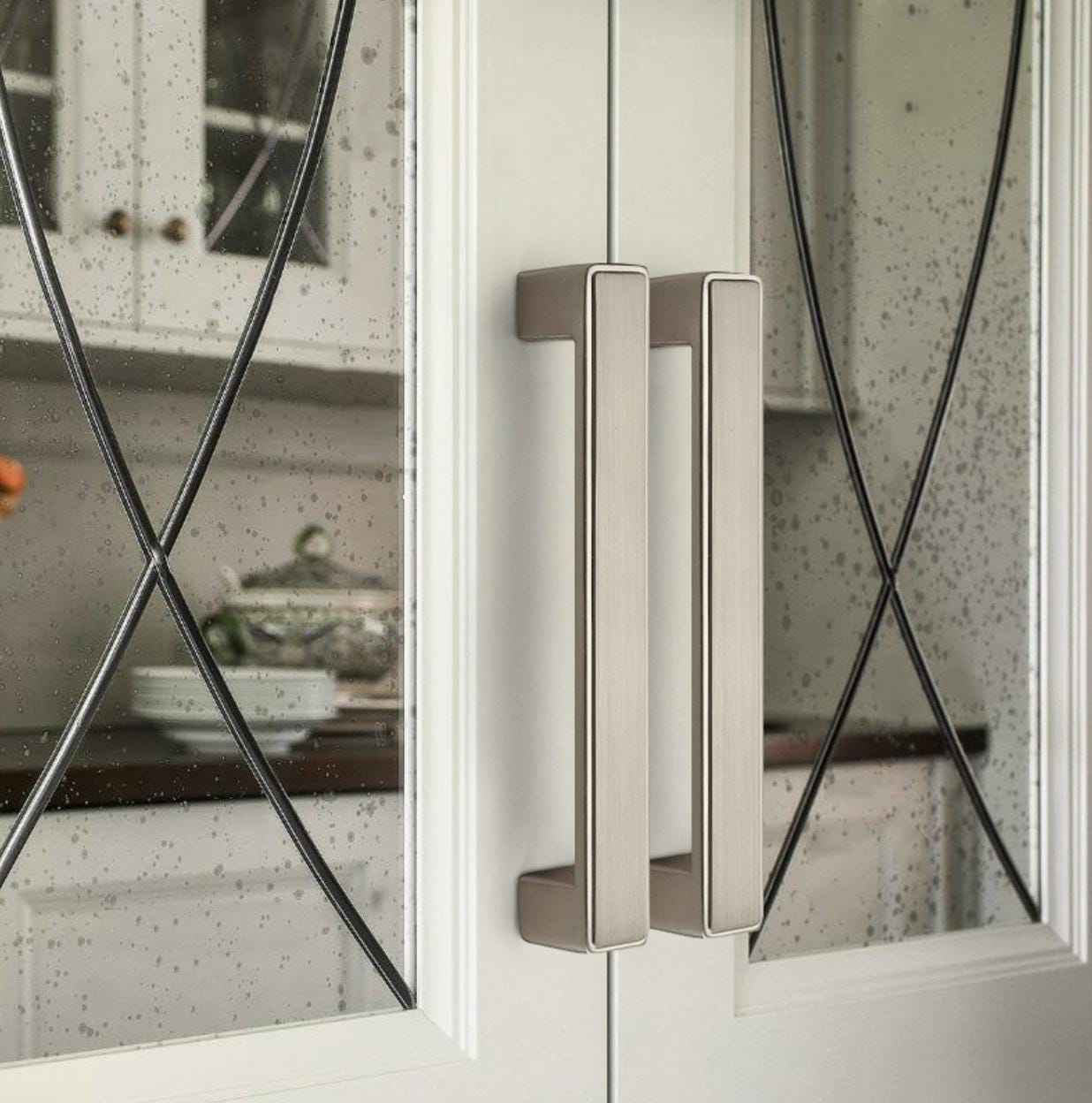 Modern Brushed Nickel Metal Cabinet Handles Minimalist Drawer Pulls Kitchen Wardrobe Dresser Furniture Hardware Sleek Satin Silver Knobs