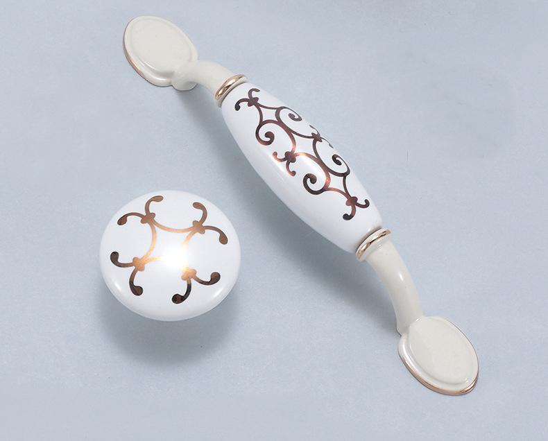 Vintage French Style Ceramic Metal Cabinet Handles Classic Bronze Drawer Pulls Floral Design Knobs Dresser Wardrobe Furniture Kitchen Decor