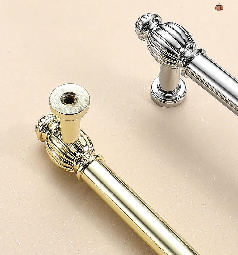 Classic Art Deco Style Metal Cabinet Handles Knobs Gold Chrome Finish Drawer Wardrobe Cupboard Dresser Kitchen Furniture Hardware Pulls