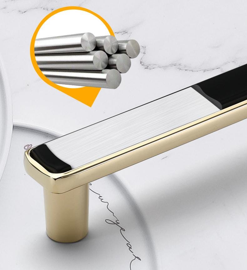Modern Minimalist Gold Edge Metal Cabinet Handles Knobs Black White Finish Drawer Wardrobe Dresser Kitchen Furniture Luxury Hardware