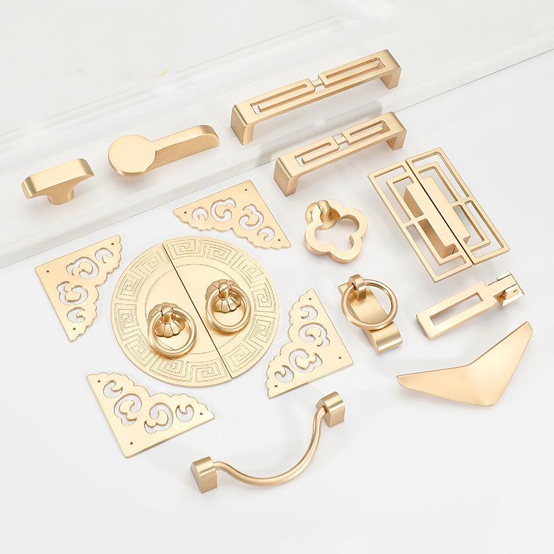 Oriental Chinese Style Gold Metal Cabinet Handles Pulls Vintage Decorative Furniture Knobs Wardrobe Drawer Door Dresser Cupboard Hardware