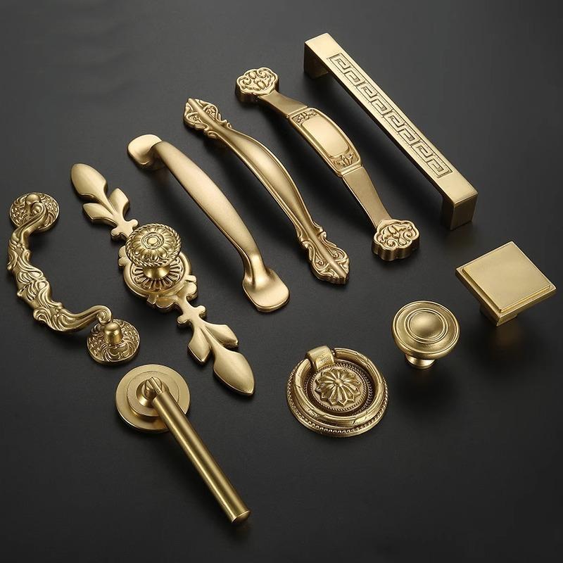 Vintage Baroque Solid Brass Cabinet Handles Pulls Decorative Classic Drawer Knobs Dresser Wardrobe Door Furniture Hardware Antique Luxury