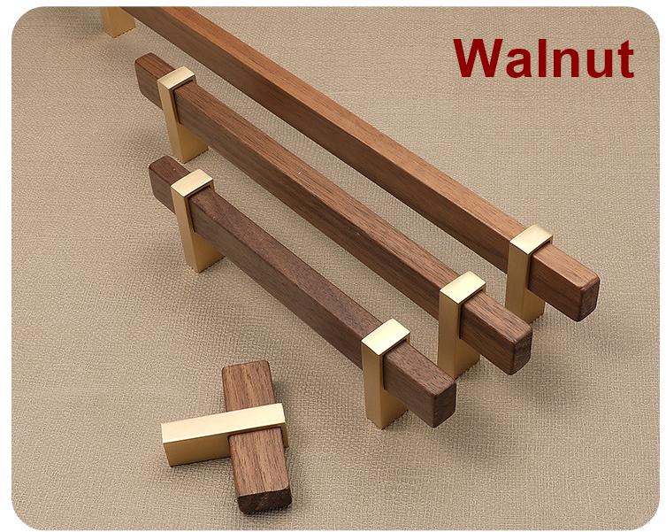 Modern Scandinavian Wood Metal Cabinet Handles Minimalist Drawer Knobs Furniture Pulls Kitchen Dresser Wardrobe Cupboard Contemporary
