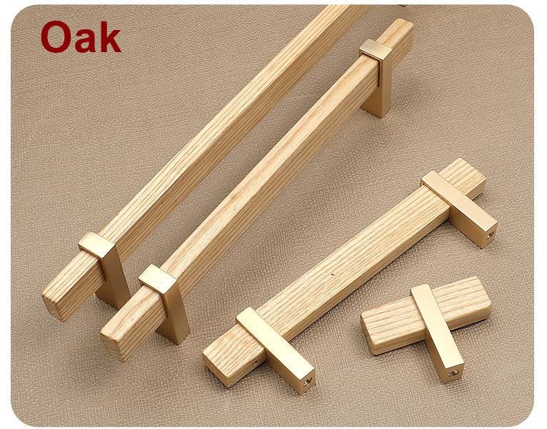 Modern Scandinavian Wood Metal Cabinet Handles Minimalist Drawer Knobs Furniture Pulls Kitchen Dresser Wardrobe Cupboard Contemporary