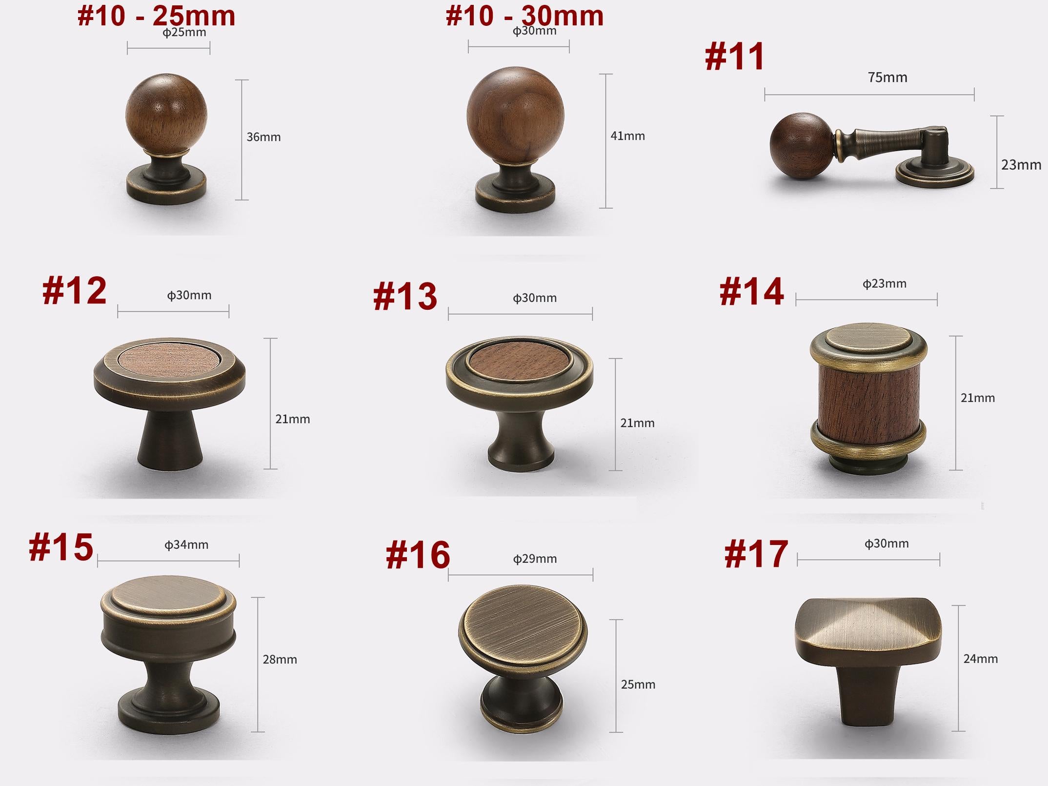 Solid Brass Round Cabinet Pulls & Knobs - Bronze Finish Hardware - #2 - 20mm / 1pc