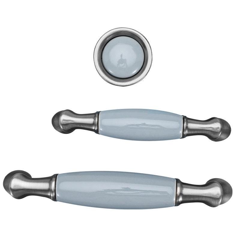 Classic Metal Cabinet Handles Light Blue Ceramic Drawer Pulls Brushed Nickel Base Kitchen Dresser Wardrobe Furniture Vintage European Style