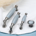 Classic Metal Cabinet Handles Light Blue Ceramic Drawer Pulls Brushed Nickel Base Kitchen Dresser Wardrobe Furniture Vintage European Style