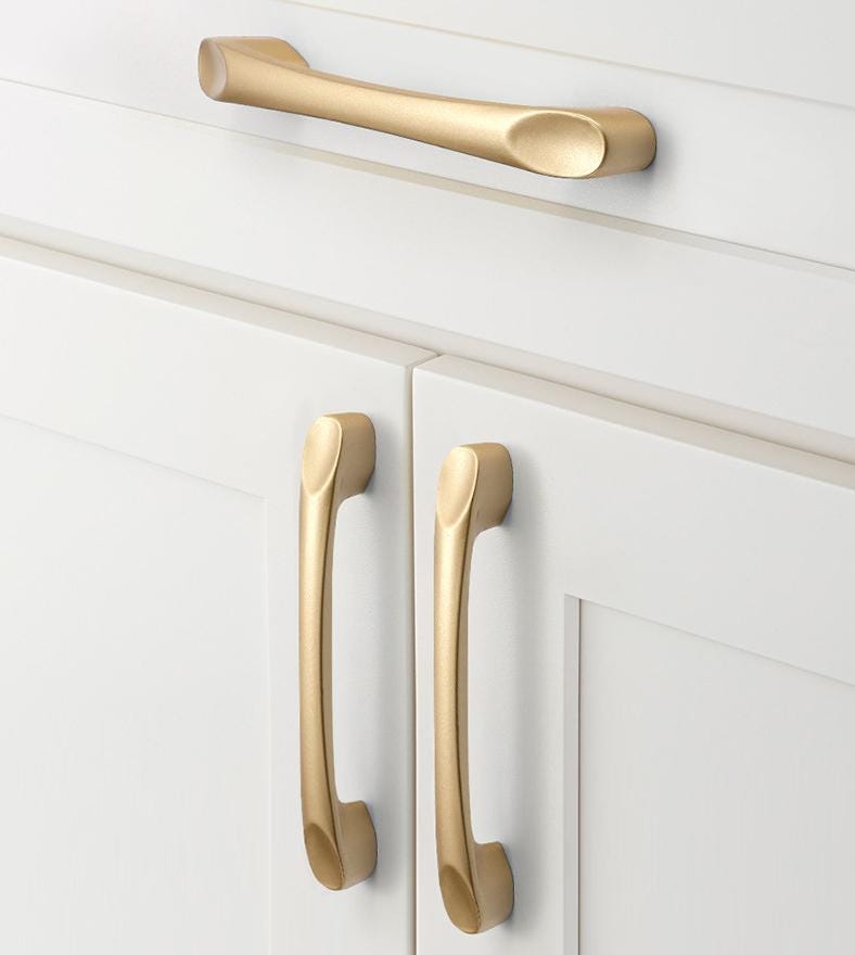 Modern Sleek Metal Cabinet Handles Knobs Gold Black Brushed Finishes Drawers Kitchen Cabinets Cupboards Wardrobes Minimalist Contemporary