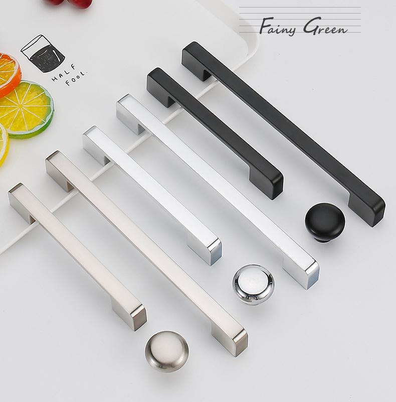 Modern Rectangular Metal Cabinet Handles Knobs Black Chrome Silver Gold Finishes Kitchen Cabinets Drawers Wardrobes Cupboards Minimalist