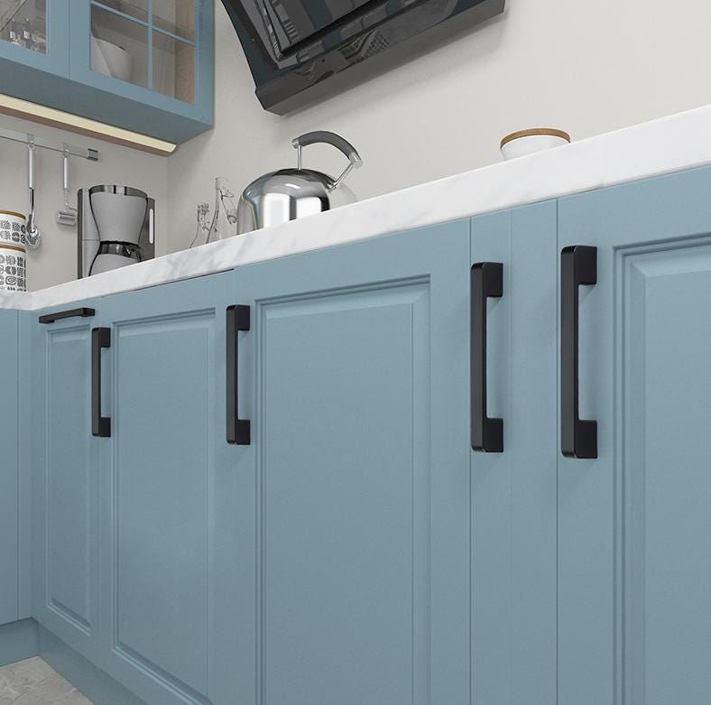 Modern Rectangular Metal Cabinet Handles Knobs Black Chrome Silver Gold Finishes Kitchen Cabinets Drawers Wardrobes Cupboards Minimalist