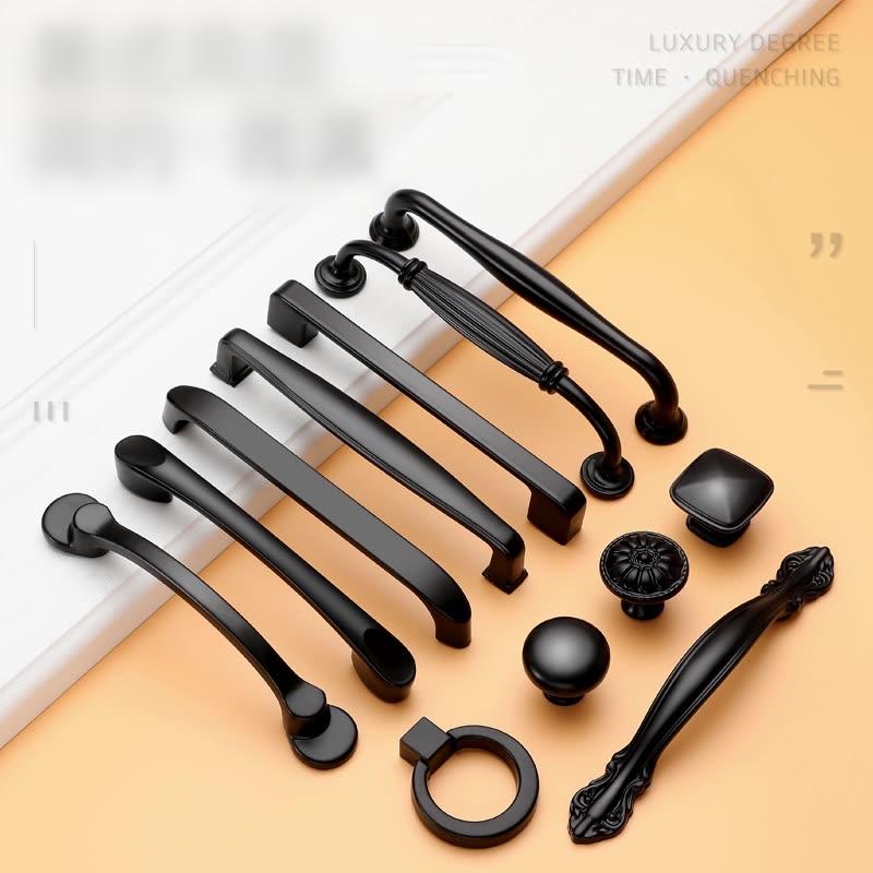 Elegant Matte Black Metal Cabinet Handles Knobs Drawers Wardrobes Cupboards Kitchen Cabinets Classic Transitional Styles Decorative Details