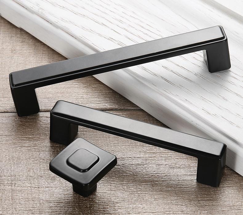 Elegant Matte Black Metal Cabinet Handles Knobs Drawers Wardrobes Cupboards Kitchen Cabinets Classic Transitional Styles Decorative Details