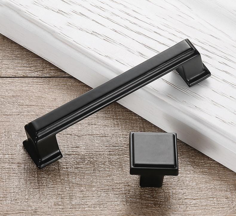 Elegant Matte Black Metal Cabinet Handles Knobs Drawers Wardrobes Cupboards Kitchen Cabinets Classic Transitional Styles Decorative Details