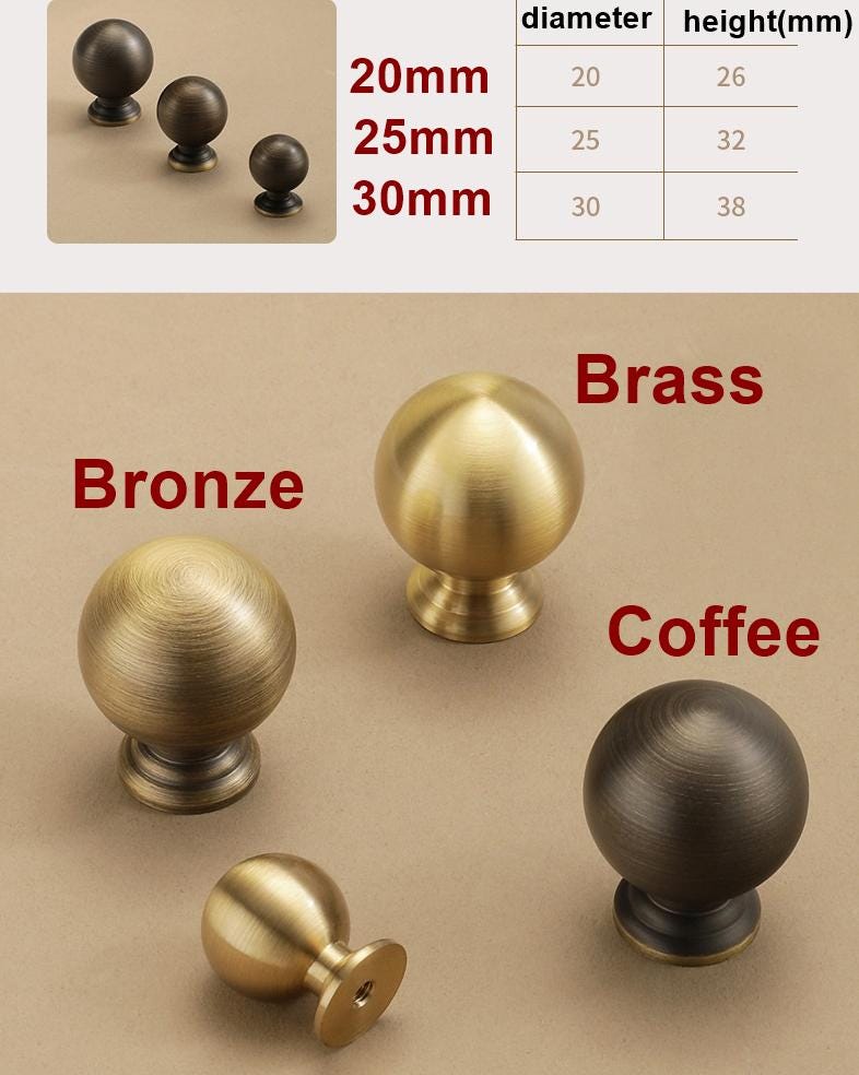 Minimalist Solid Brass Bronze Cabinet Knobs Modern Classic Loft Style Kitchen Furniture Drawers Dressers Cupboards Round Ball Design