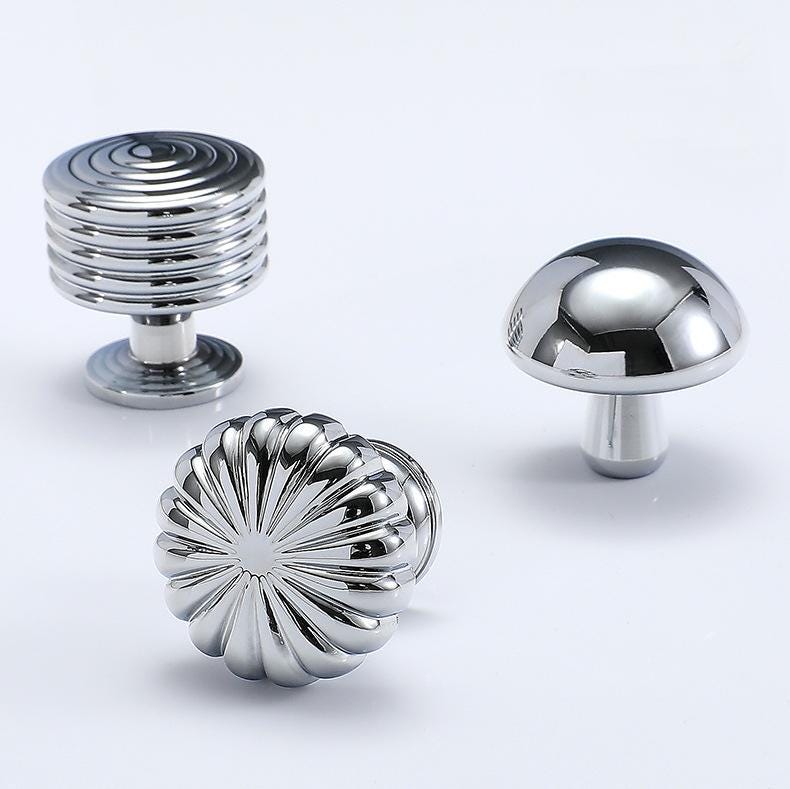 Chrome Solid Brass Cabinet Knobs Modern Mirror Polished Drawer Pulls Luxury Kitchens Bathrooms Dressers Furniture in Minimalist Art Deco