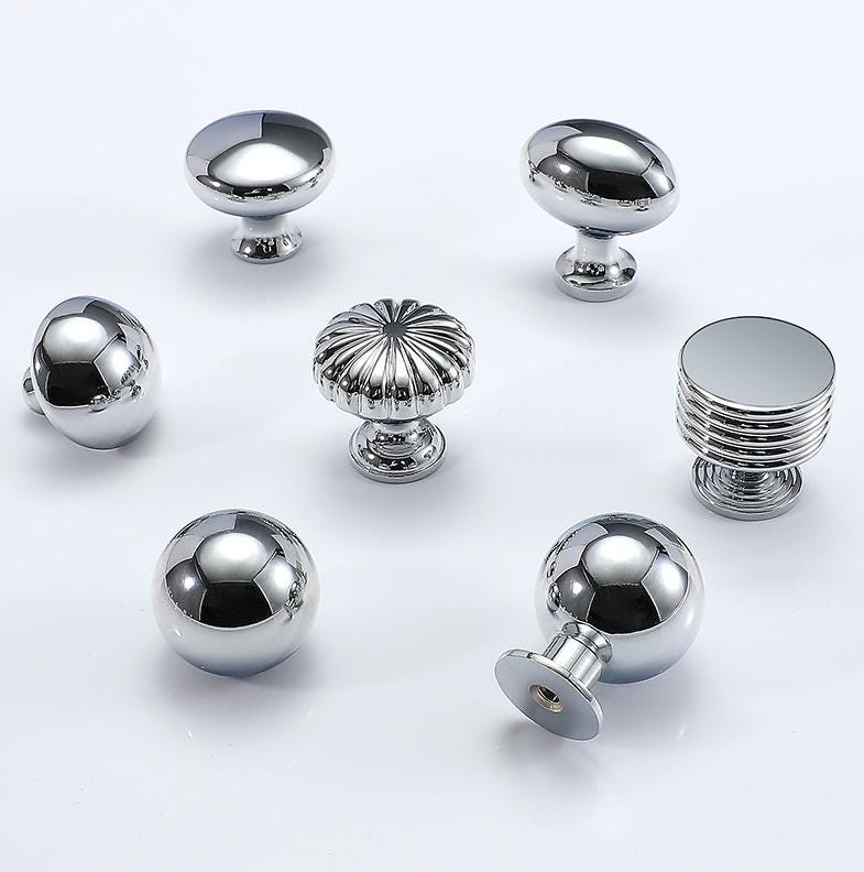 Chrome Solid Brass Cabinet Knobs Modern Mirror Polished Drawer Pulls Luxury Kitchens Bathrooms Dressers Furniture in Minimalist Art Deco