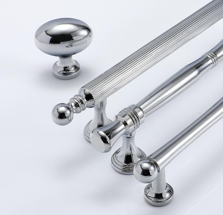 Classic Solid Brass Chrome Cabinet Pulls Fluted Art Deco Drawer Handles Luxury Kitchens Bathrooms Furniture Gloss Finish Vintage Elegance