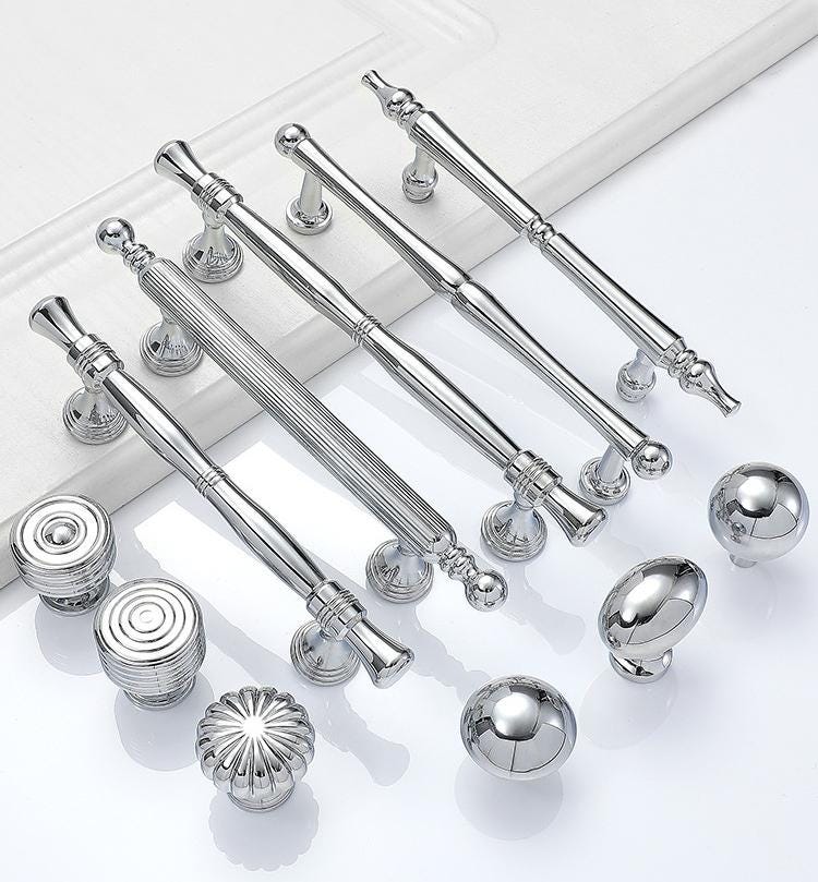 Classic Solid Brass Chrome Cabinet Pulls Fluted Art Deco Drawer Handles Luxury Kitchens Bathrooms Furniture Gloss Finish Vintage Elegance
