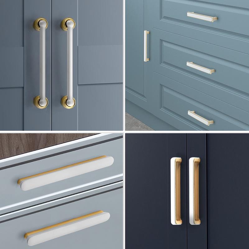 White Gold Metal Cabinet Handles Modern Minimalist Drawer Pulls Kitchen Bathroom Wardrobe Dresser Elegant Furniture Handle Knob Set
