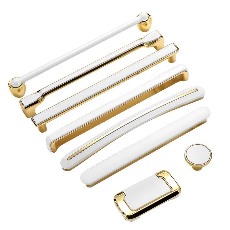 White Gold Metal Cabinet Handles Modern Minimalist Drawer Pulls Kitchen Bathroom Wardrobe Dresser Elegant Furniture Handle Knob Set