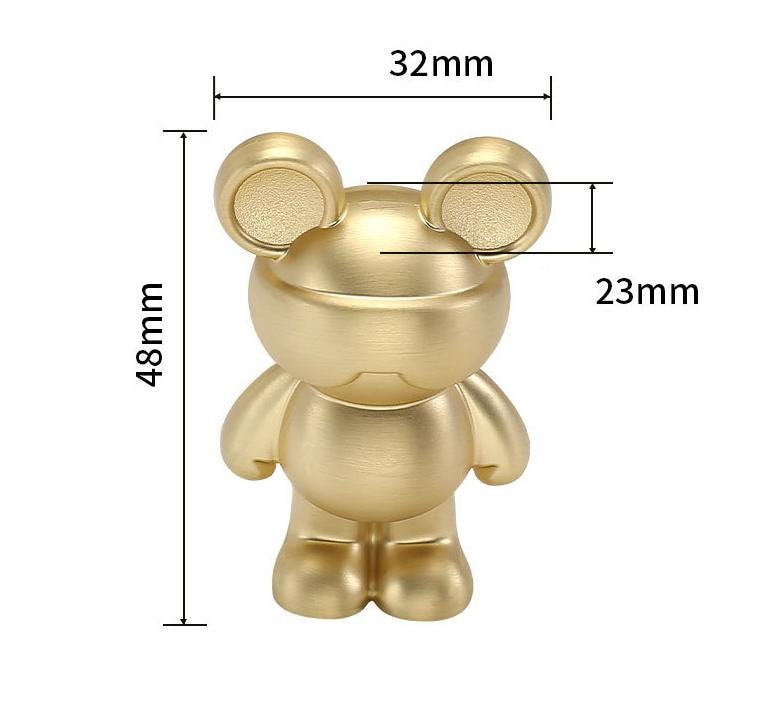 Modern Cute Bear Shape Metal Cabinet Knobs Kids Room Dresser Drawer Gold Silver Black Brass White Finishes Decorative Furniture Pulls
