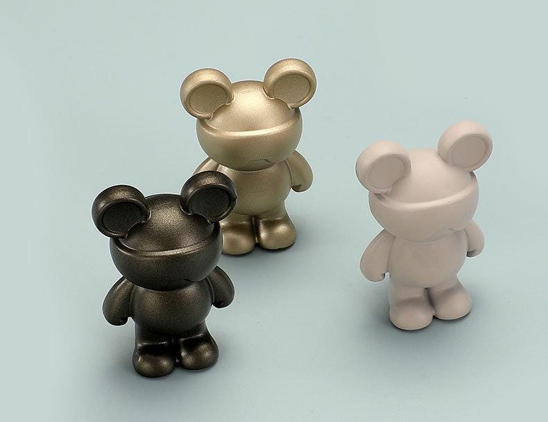 Modern Cute Bear Shape Metal Cabinet Knobs Kids Room Dresser Drawer Gold Silver Black Brass White Finishes Decorative Furniture Pulls