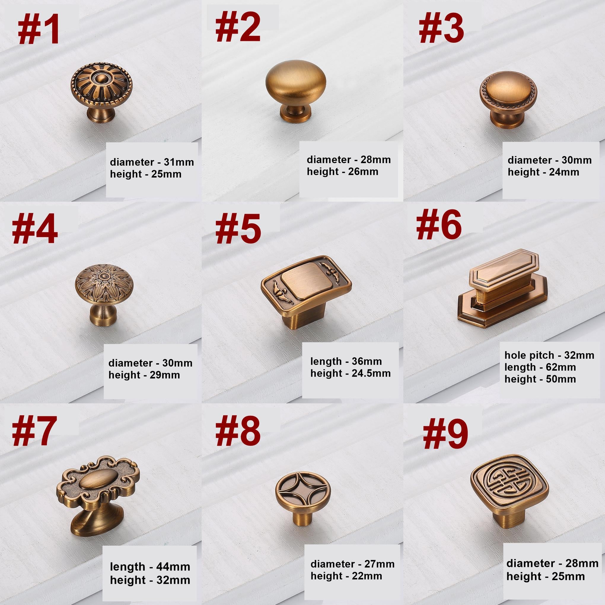 Vintage Yellow Bronze Metal Cabinet Handles Knobs Classic Baroque Neoclassical Dresser Drawer Closet Cupboard Furniture Restoration