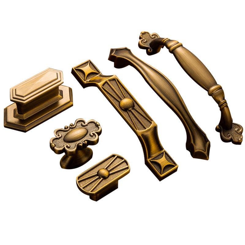 Vintage Yellow Bronze Metal Cabinet Handles Knobs Classic Baroque Neoclassical Dresser Drawer Closet Cupboard Furniture Restoration