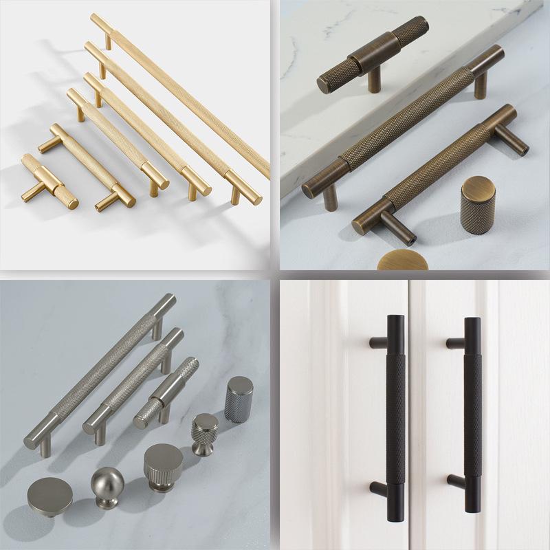 Knurled Solid Brass Cabinet Pulls Modern Industrial Handles for Dresser Drawer Closet Cupboard Kitchen Furniture Brass Black Chrome Hardware