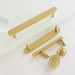 Solid Brass Round Cabinet Pulls & Knobs - Brushed Gold Finish - #2 / 1pc