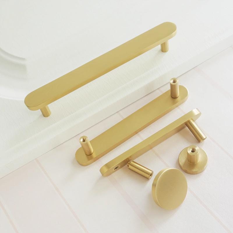 Solid Brass Round Cabinet Pulls & Knobs - Brushed Gold Finish - #2 / 1pc