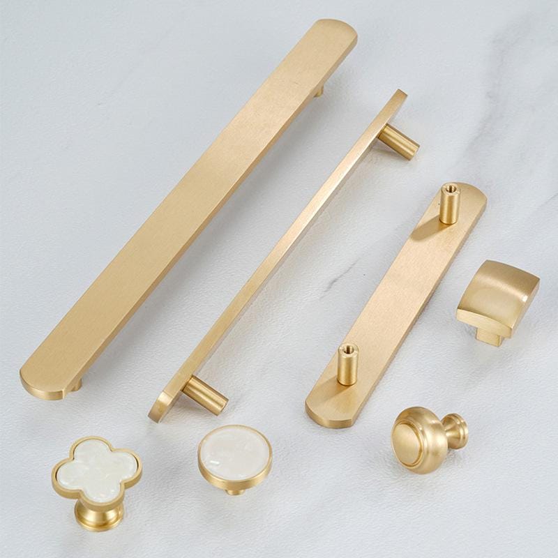 Solid Brass Round Cabinet Pulls & Knobs - Brushed Gold Finish - #3 / 1pc