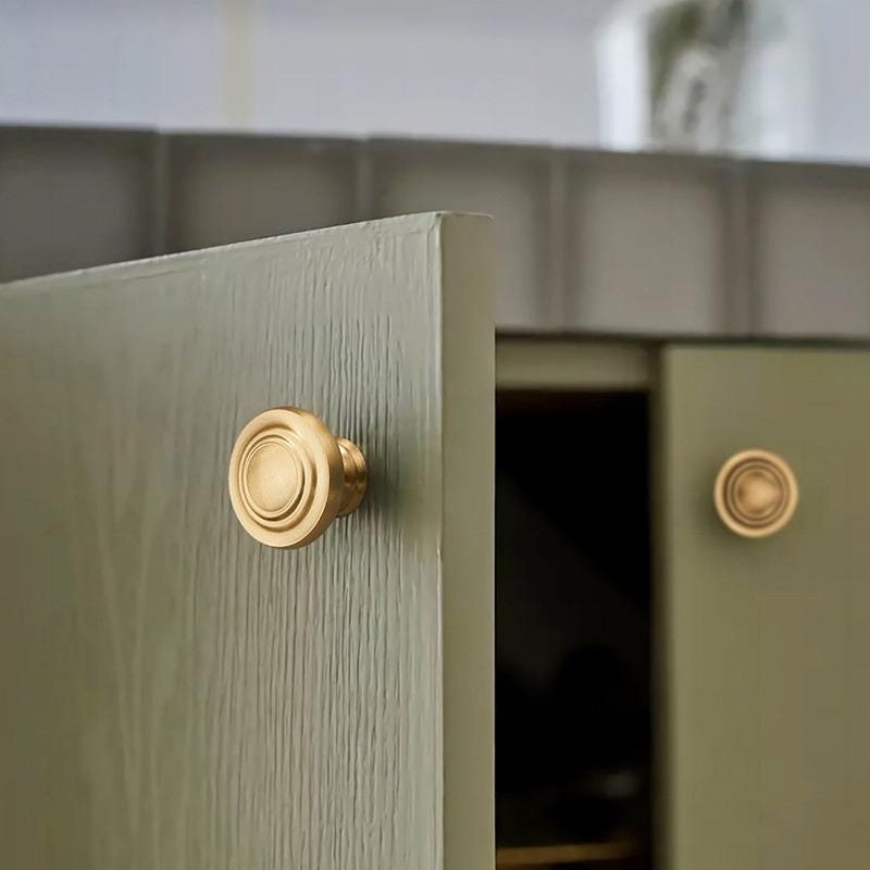 Brushed Solid Brass Gold Cabinet Knobs Modern Round Drawer Pulls for Dresser Wardrobe Kitchen Minimalist Furniture Handles