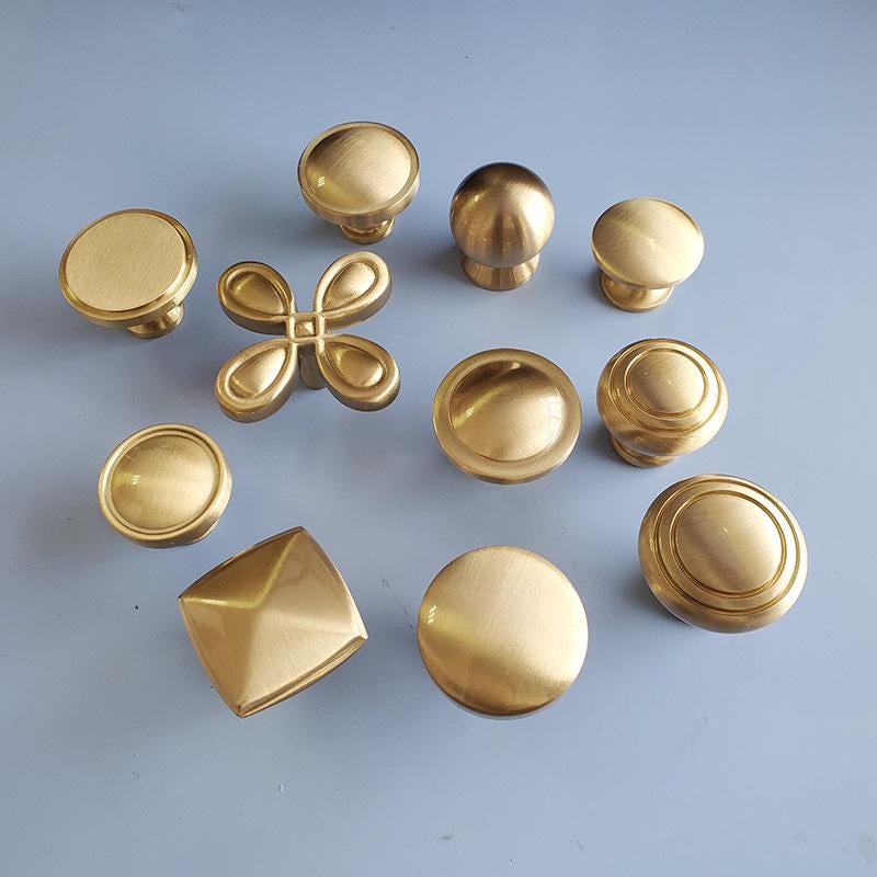 Brushed Solid Brass Gold Cabinet Knobs Modern Round Drawer Pulls for Dresser Wardrobe Kitchen Minimalist Furniture Handles