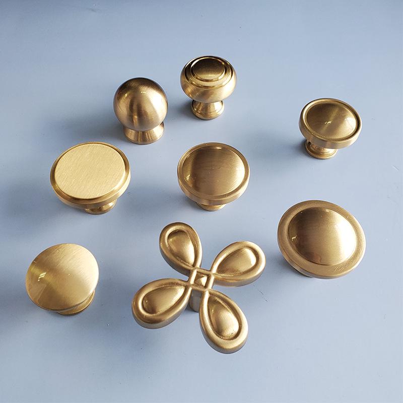 Brushed Solid Brass Gold Cabinet Knobs Modern Round Drawer Pulls for Dresser Wardrobe Kitchen Minimalist Furniture Handles