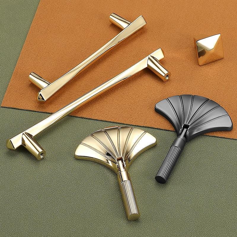 Art Deco Gold Black Fan Shaped Metal Cabinet Handles Drawer Pulls Modern Luxury Knobs Dresser Closet Kitchen Cupboard Furniture Hardware