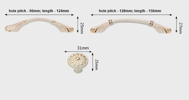 Neoclassical Art Deco Bronze White Gold Metal Cabinet Handles Elegant Drawer Pulls Furniture Knobs Dresser Closet Kitchen Cupboard Hardware