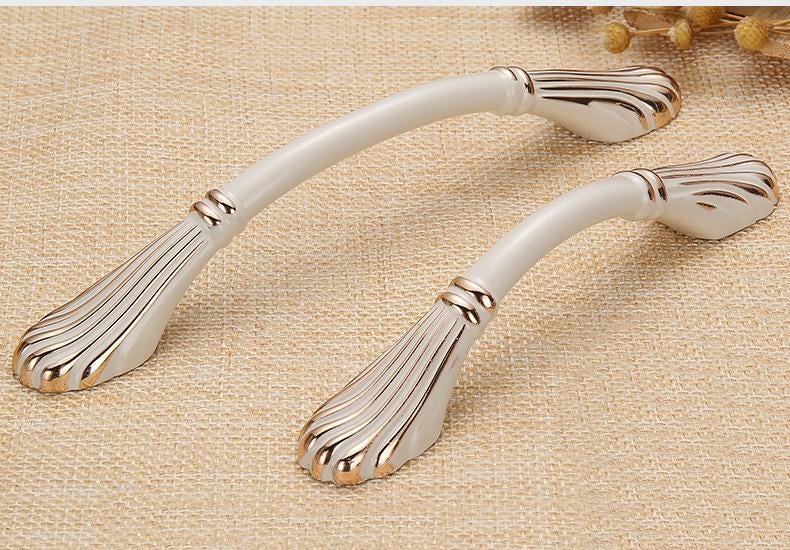 Neoclassical Art Deco Bronze White Gold Metal Cabinet Handles Elegant Drawer Pulls Furniture Knobs Dresser Closet Kitchen Cupboard Hardware