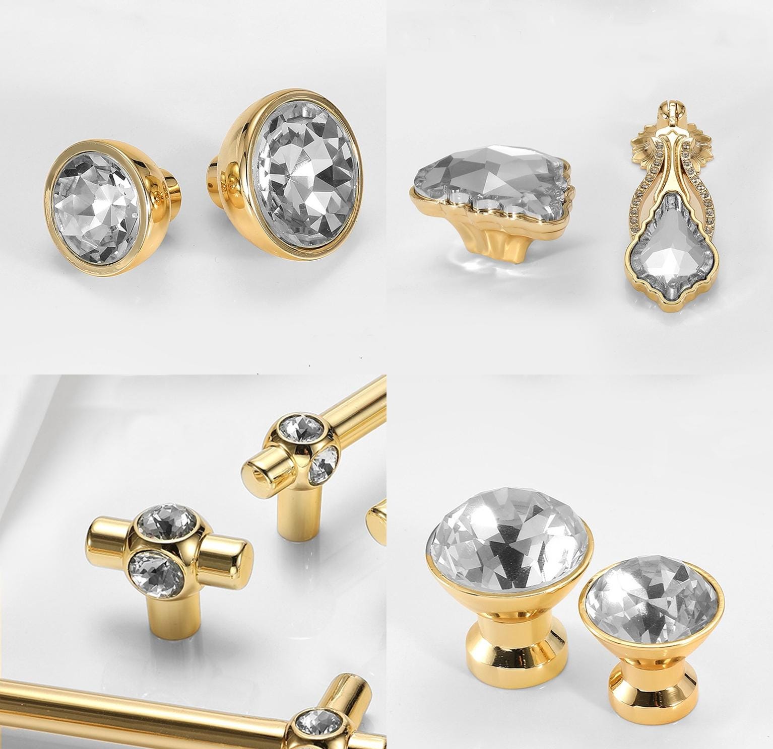 Luxury Crystal Metal Cabinet Knobs Art Deco Glamorous Drawer Pulls Diamond Glass Handles Furniture Hardware Kitchen Closet Dresser Cupboard