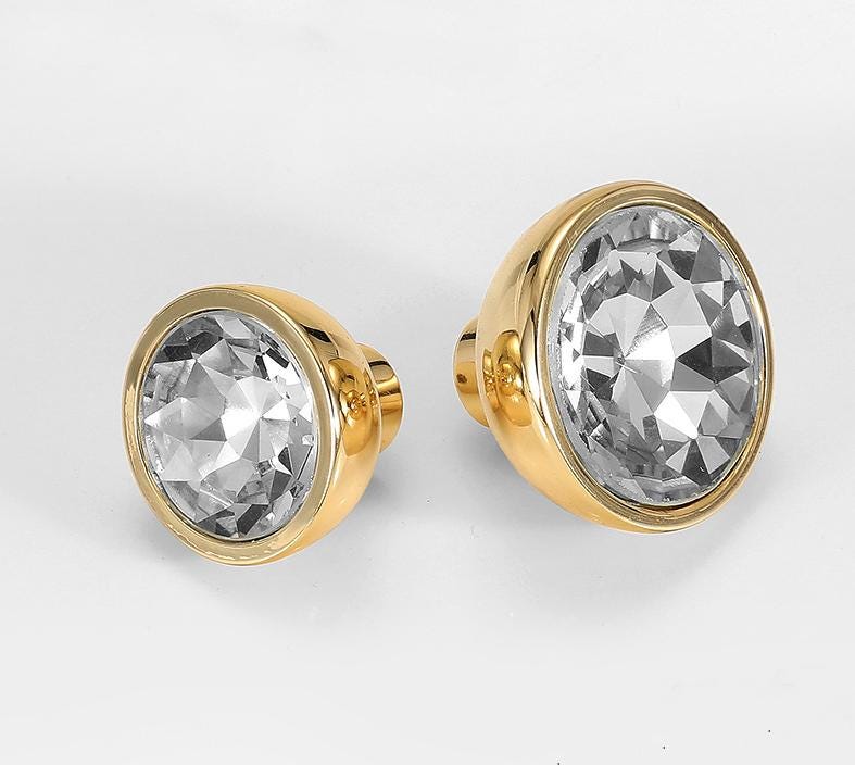 Alloy Diamond Cabinet Pulls & Knobs - Gold Finish for Wardrobes - #7 / 1pc