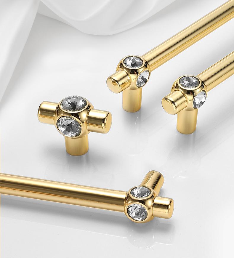 Luxury Gold Crystal Metal Cabinet Handles Deco Glamorous Drawer Pulls Diamond Glass Knobs Furniture Hardware Kitchen Closet Dresser Cupboard