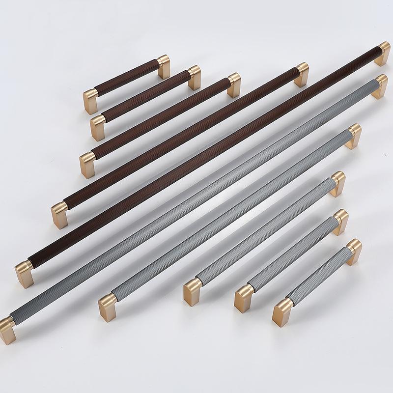 Modern Minimalist Metal Cabinet Handles Scandinavian Wood Metal Drawer Pulls Gold Silver Brown Closet Dresser Kitchen Furniture Hardware