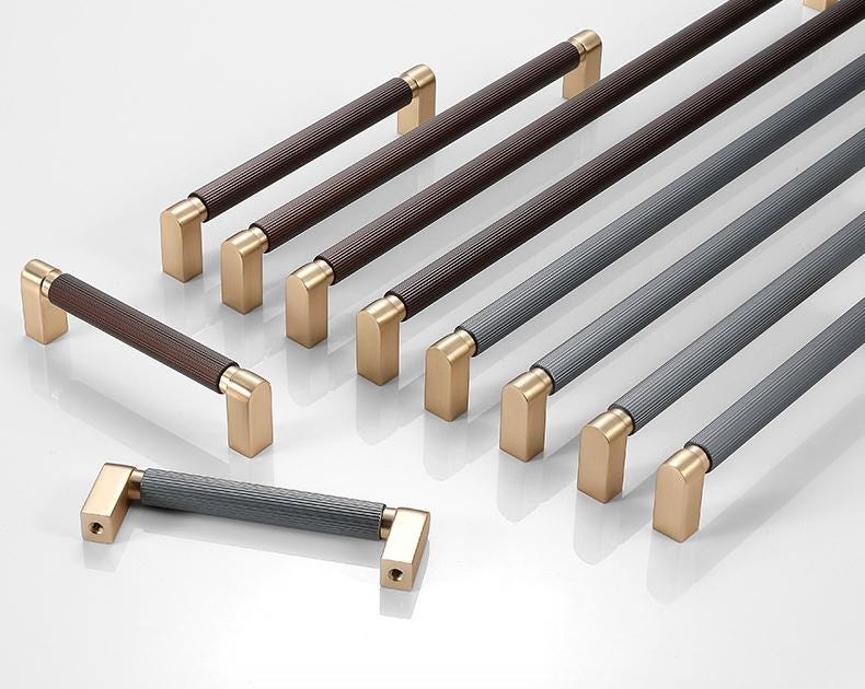 Modern Minimalist Metal Cabinet Handles Scandinavian Wood Metal Drawer Pulls Gold Silver Brown Closet Dresser Kitchen Furniture Hardware