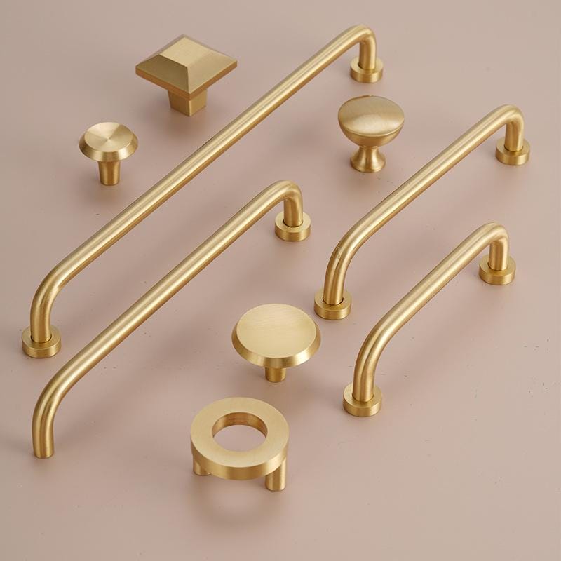 Modern Solid Brass Cabinet Handles Knobs Minimalist Gold Drawer Pulls Kitchen Wardrobe Dresser Furniture Scandinavian Loft Interior Hardware