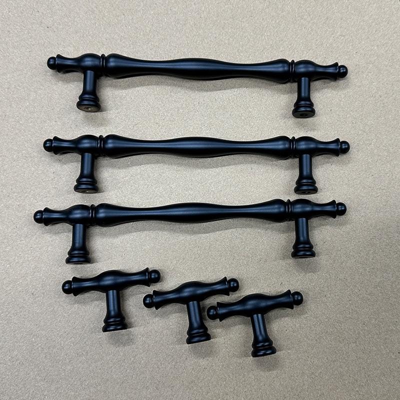 Vintage Black Solid Brass Cabinet Handles Knobs Set Matte Drawer Pulls Kitchen Cupboard Dresser Closet Furniture Rustic Retro Hardware