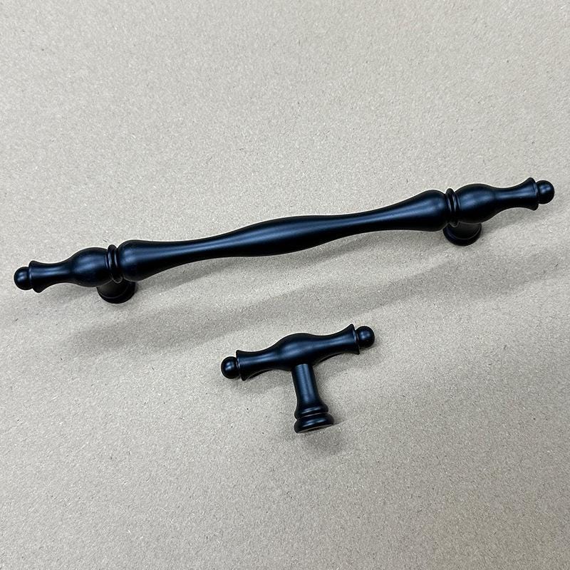 Solid Brass Vintage Cabinet Pulls & Knobs - Black Finish Hardware - #4 T-Shape / 1pc