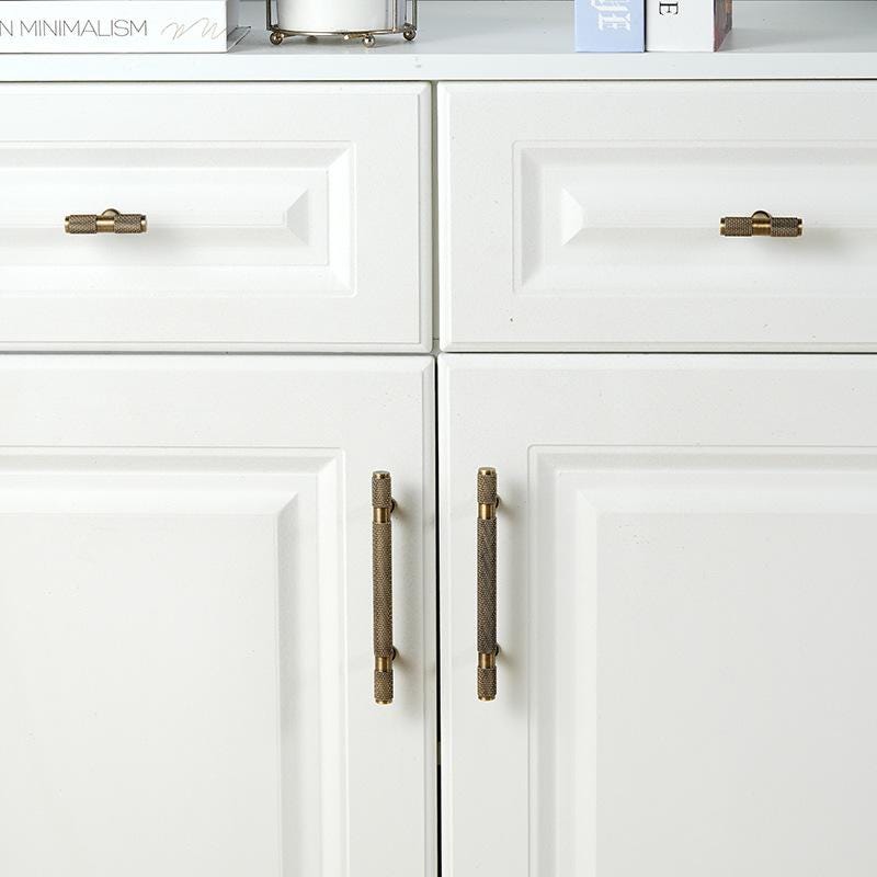Solid Brass Knurled Cabinet Handles and Drawer Pulls in Antique Bronze Finish for Modern and Industrial Kitchen Bedroom Furniture